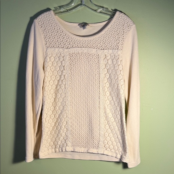 Lucky Brand Tops - Lucky Brand Cream Lace-Panel Long Sleeve Waffle Top